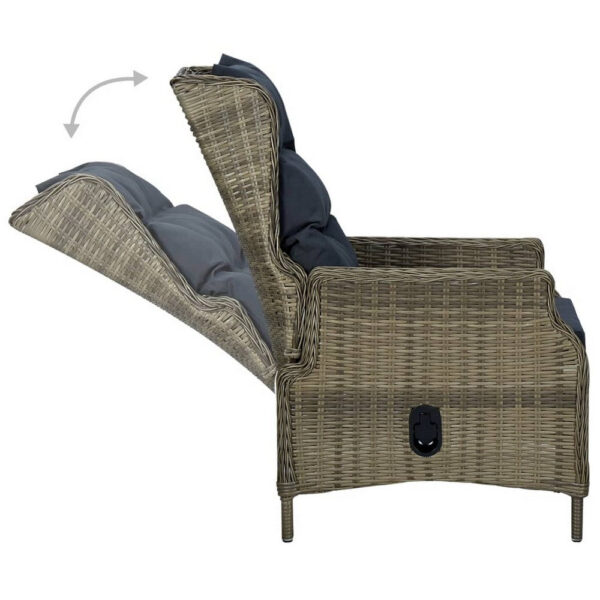 Outdoor Manual Reclining Chair, 2 Cushions, Brown Woven Poly Rattan