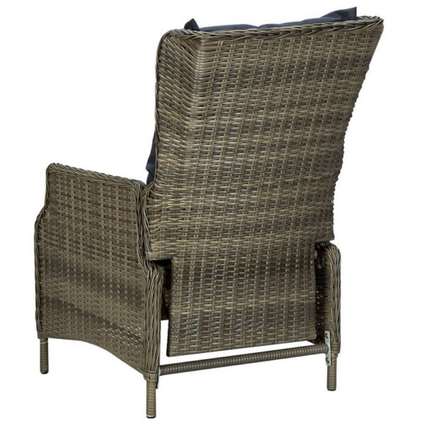 Outdoor Manual Reclining Chair, 2 Cushions, Brown Woven Poly Rattan