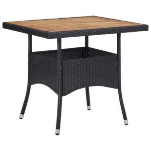 Outdoor Dining Table, 31 Inch Square Acacia Wood Top Black Rattan Base