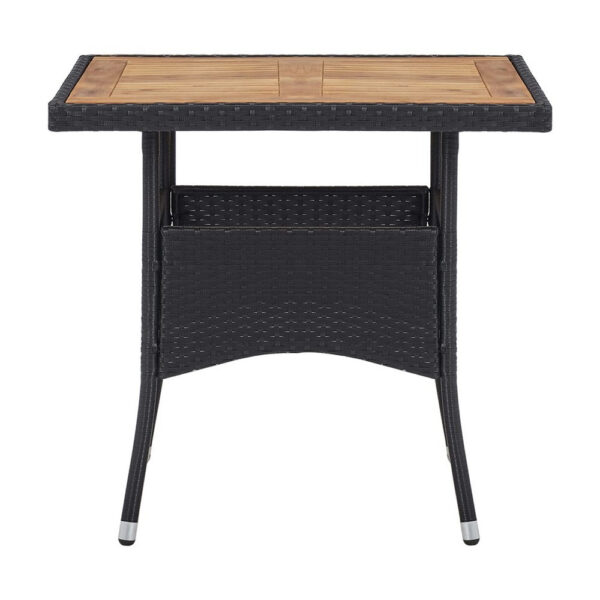 1502202669920947459ff.jpeg Outdoor Dining Table, 31 Inch Square Acacia Wood Top Black Rattan Base