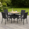 150220266992094dd41e0.jpeg Outdoor Dining Table, 31 Inch Square Acacia Wood Top Black Rattan Base