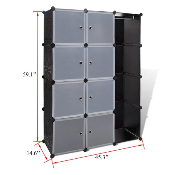 Modular Cabinet, 8 Storage n Hanging Compartments, Black White 59 Inch