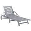 Outdoor Sun Chaise Lounger, Slatted Gray Acacia Wood Frame w Wheels