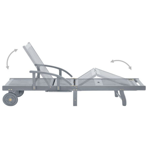 Outdoor Sun Chaise Lounger, Slatted Gray Acacia Wood Frame w Wheels