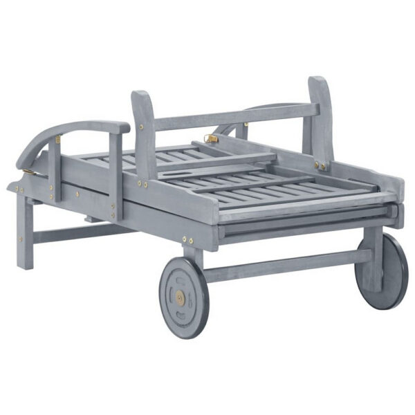 Outdoor Sun Chaise Lounger, Slatted Gray Acacia Wood Frame w Wheels