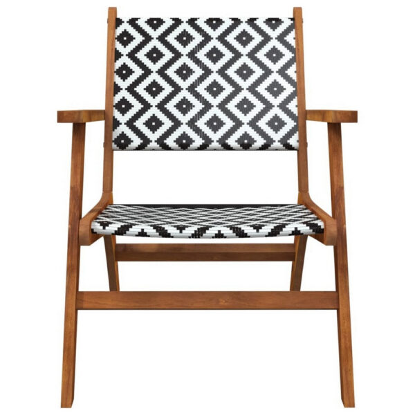 Outdoor Set of 2, Black White Print, Brown Solid Acacia Wood