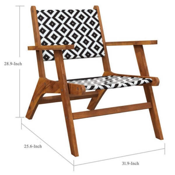 Outdoor Set of 2, Black White Print, Brown Solid Acacia Wood