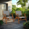 Outdoor Set of 2, Black White Print, Brown Solid Acacia Wood
