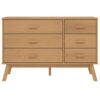 Sideboard Cabinet Dresser, 6 Drawers, Modern 44 Inch Brown Solid Wood