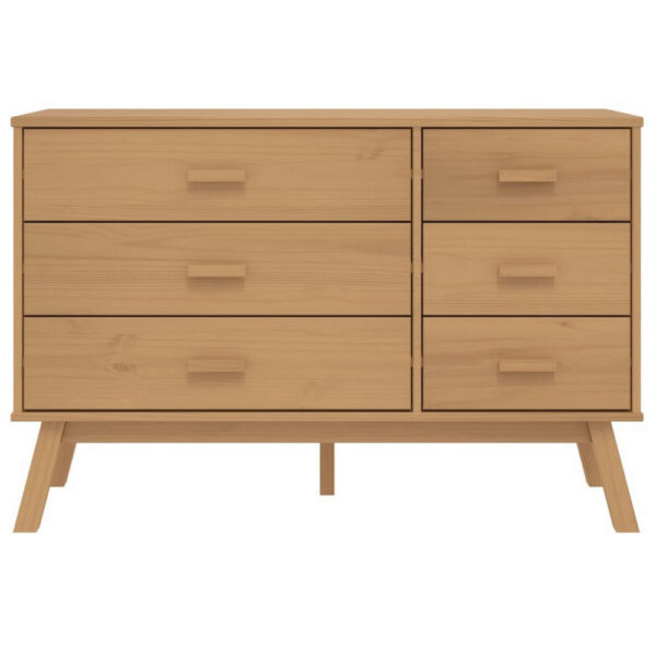 Sideboard Cabinet Dresser, 6 Drawers, Modern 44 Inch Brown Solid Wood