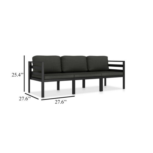Shina 3pc Outdoor Modular Sofa Set, Black Metal, Dark Gray Cushions