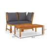 Kio 3pc Outdoor Sofa and Coffee Table Set Dark Gray, Solid Acacia Wood