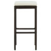 Vian Outdoor Barstool Set of 4, Brown Poly Rattan, Cream Polyester