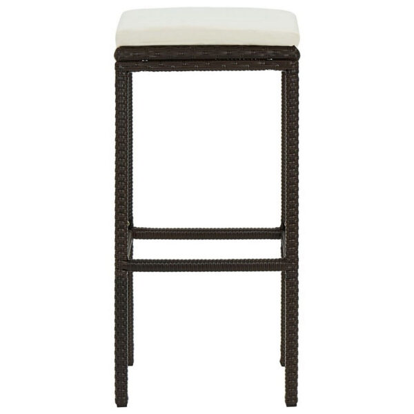 Vian Outdoor Barstool Set of 4, Brown Poly Rattan, Cream Polyester