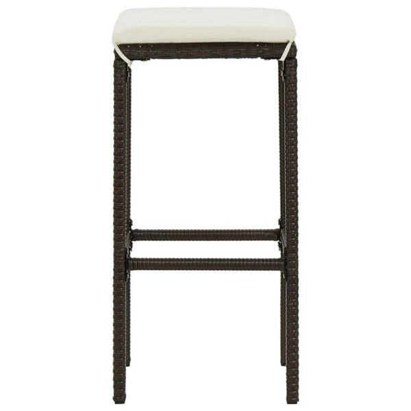 Vian Outdoor Barstool Set of 4, Brown Poly Rattan, Cream Polyester