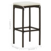 Vian Outdoor Barstool Set of 4, Brown Poly Rattan, Cream Polyester