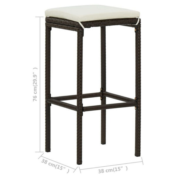 Vian Outdoor Barstool Set of 4, Brown Poly Rattan, Cream Polyester
