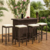 Vian Outdoor Barstool Set of 4, Brown Poly Rattan, Cream Polyester