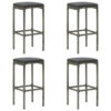 Vian Outdoor Barstool Set of 4, Gray Poly Rattan and Polyester Seats