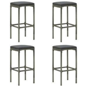Vian Outdoor Barstool Set of 4, Gray Poly Rattan and Polyester Seats