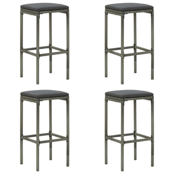 Vian Outdoor Barstool Set of 4, Gray Poly Rattan and Polyester Seats