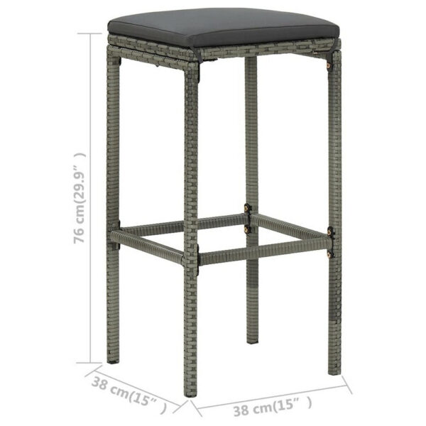 Vian Outdoor Barstool Set of 4, Gray Poly Rattan and Polyester Seats