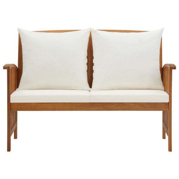 Mia Outdoor Loveseat Bench, Gray Cushions, Brown Solid Wood, 47 Inch