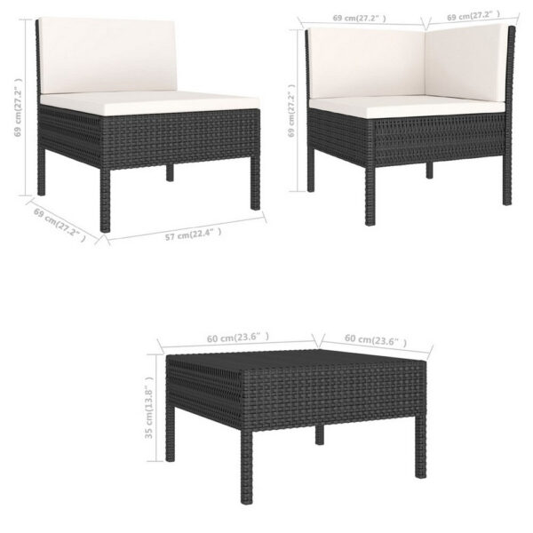 Doja 3pc Outdoor Loveseat and Coffee Table Set, Black Rattan, White