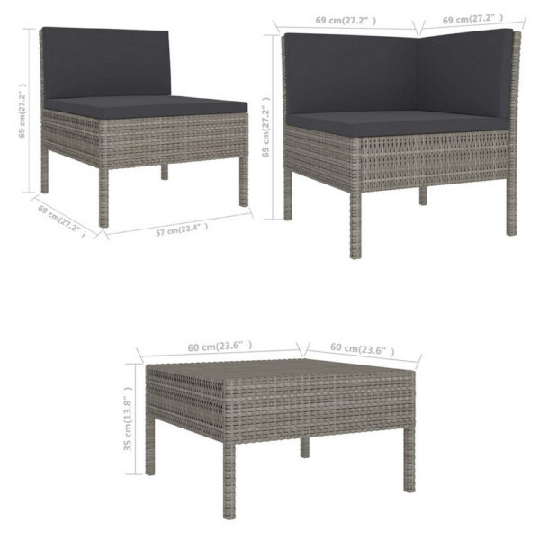 6pc Outdoor Modular Sofa and Table Set, White Polyester, Gray Rattan