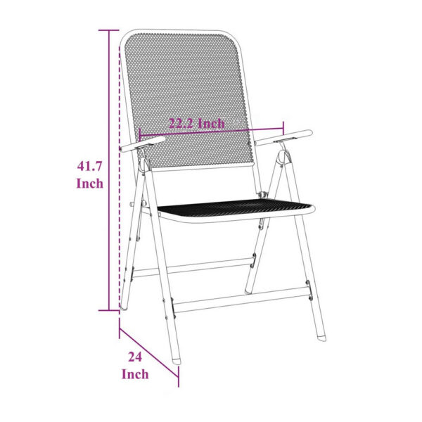 Zofi Folding Outdoor Dining Set of 4, Dark Gray Iron Mesh Frame