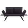 Outdoor Loveseat Bench, Black Fabric Cushions, Rattan, Steel, 51 Inch