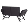 Outdoor Loveseat Bench, Black Fabric Cushions, Rattan, Steel, 51 Inch