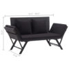 Outdoor Loveseat Bench, Black Fabric Cushions, Rattan, Steel, 51 Inch