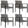 Outdoor Dining Set of 4, Gray Poly Rattan, Black Steel Frame