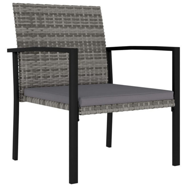 Outdoor Dining Set of 4, Gray Poly Rattan, Black Steel Frame