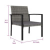 Outdoor Dining Set of 4, Gray Poly Rattan, Black Steel Frame