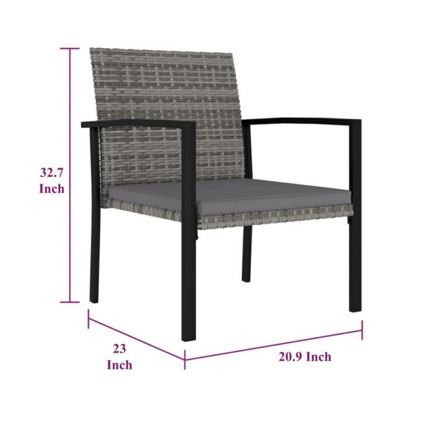 Outdoor Dining Set of 4, Gray Poly Rattan, Black Steel Frame