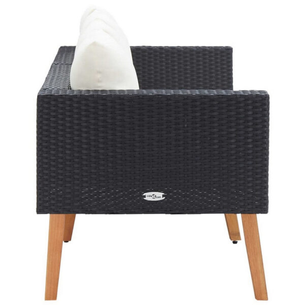 Joy Outdoor 2 Seater Sofa, White Cushion, Black Poly Rattan, 65 Inch