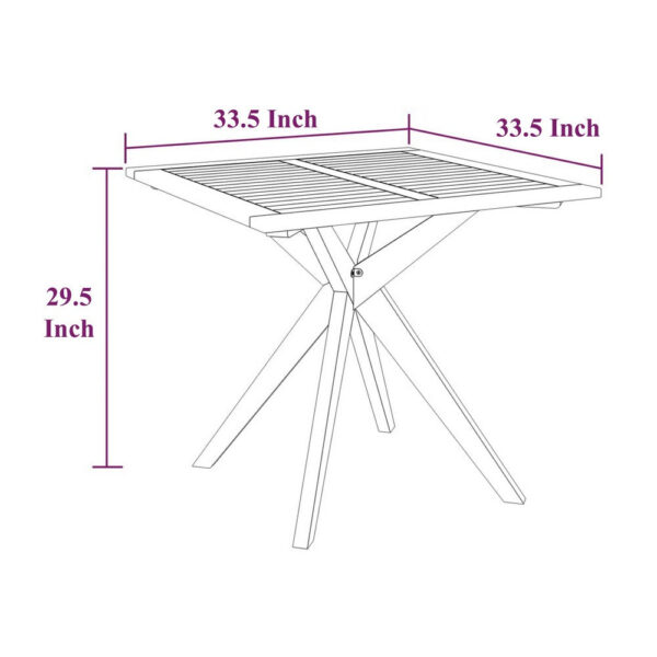 Outdoor Breakfast Bistro Table, Square 34 Inch Brown Solid Acacia Wood