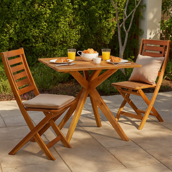 Outdoor Breakfast Bistro Table, Square 34 Inch Brown Solid Acacia Wood