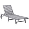 Outdoor Sun Chaise Lounger, Gray Solid Acacia Wood, Casters, 78 Inch