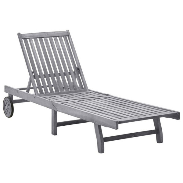 Outdoor Sun Chaise Lounger, Gray Solid Acacia Wood, Casters, 78 Inch