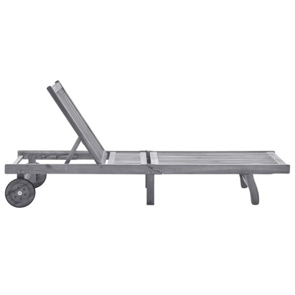 Outdoor Sun Chaise Lounger, Gray Solid Acacia Wood, Casters, 78 Inch