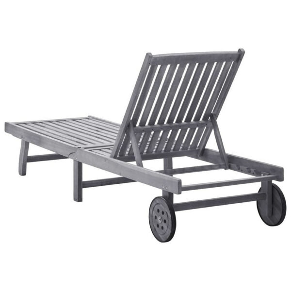 Outdoor Sun Chaise Lounger, Gray Solid Acacia Wood, Casters, 78 Inch