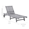 Outdoor Sun Chaise Lounger, Gray Solid Acacia Wood, Casters, 78 Inch
