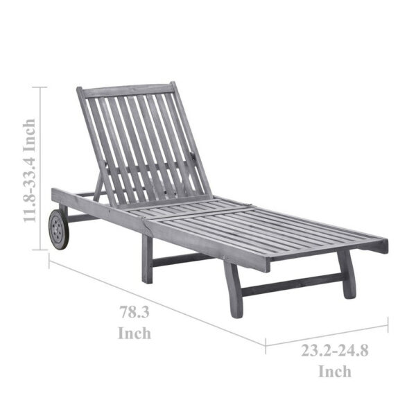Outdoor Sun Chaise Lounger, Gray Solid Acacia Wood, Casters, 78 Inch