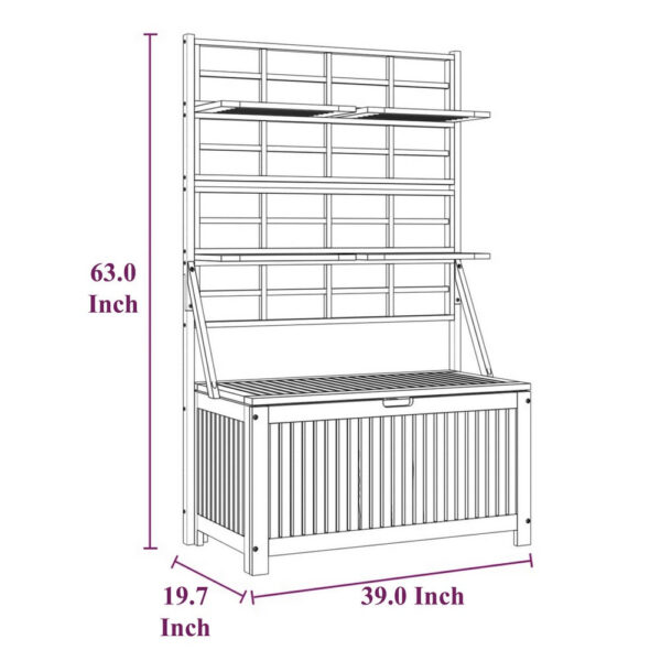Garden Storage Box with Trellis, Shelves, Gray Acacia Wood, 63 Inch