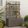 Garden Storage Box with Trellis, Shelves, Gray Acacia Wood, 63 Inch