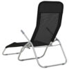 Folding Sun Chaise Lounger Set of 2, Chrome Steel, Black Textilene