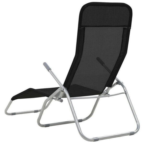 Folding Sun Chaise Lounger Set of 2, Chrome Steel, Black Textilene